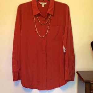 Women’s L Nine West Dog wood Leaf Long Sleeve Button Down Blouse